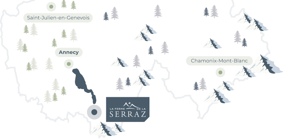 Carte montrant Annecy et environs montagnards.